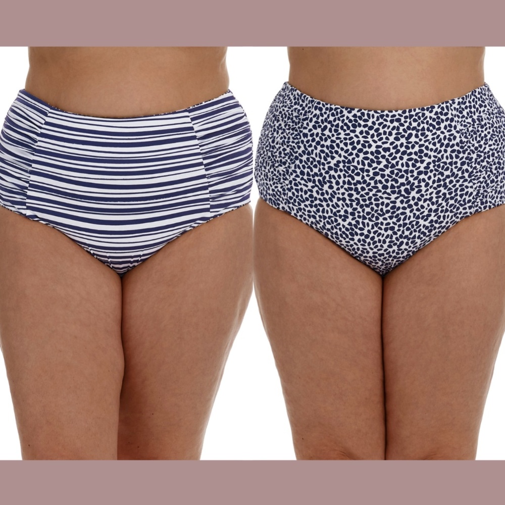 NWT La Blanca [ 22W‎ ] Apulia Reversible High Waist Bikini Bottoms Indigo